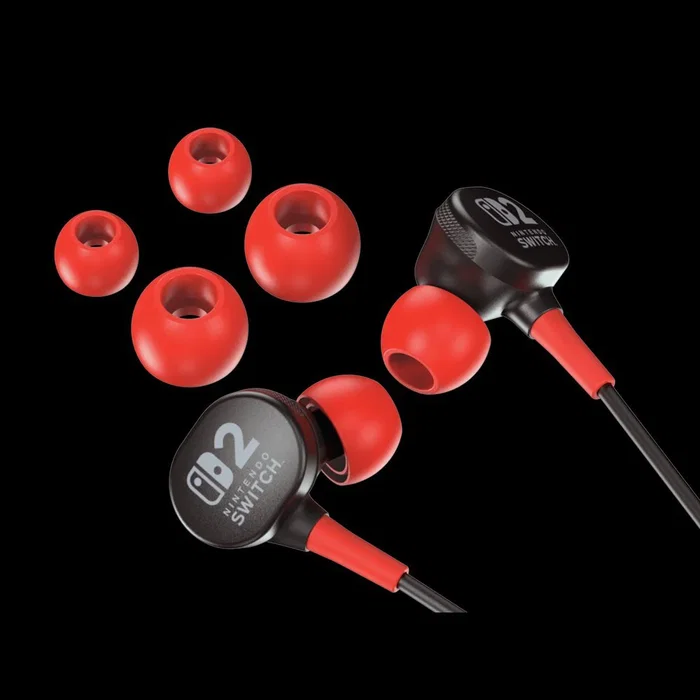 PowerA Auriculares Cableados Intraaurales para Nintendo Switch 2 con Micrófono Integrado - Diseño Negro y Rojo para Gaming