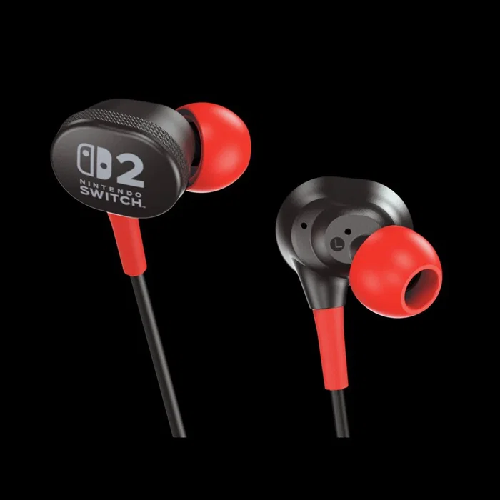 PowerA Auriculares Cableados Intraaurales para Nintendo Switch 2 con Micrófono Integrado - Diseño Negro y Rojo para Gaming