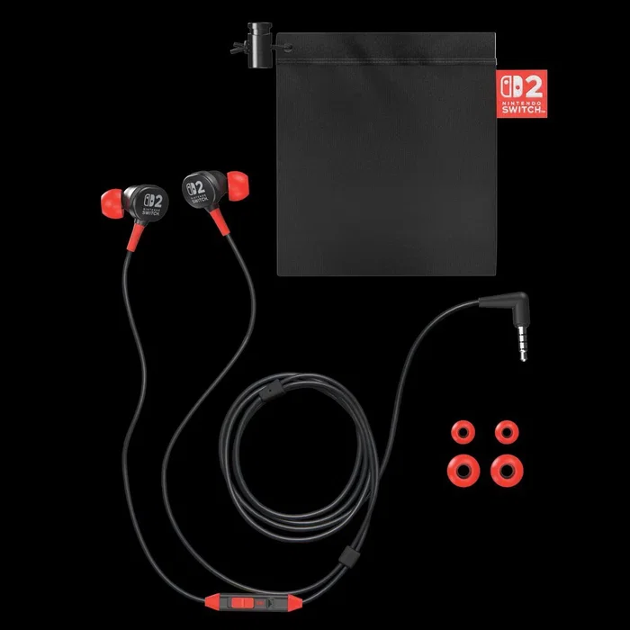 PowerA Auriculares Cableados Intraaurales para Nintendo Switch 2 con Micrófono Integrado - Diseño Negro y Rojo para Gaming