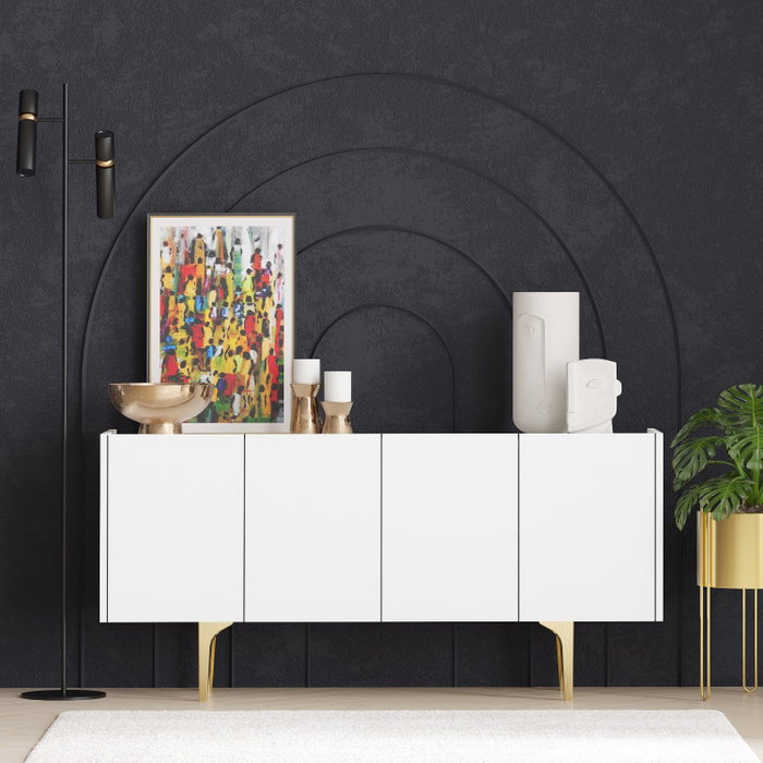 Hanah Home Consola Albina Blanco y Dorado 150x75x40 cm Hanah Home Consola Albina Blanco y Dorado 150x75x40 cm