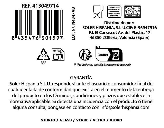 La Mediterranea Vaso Nalon Optic 400cc, 36 unidades