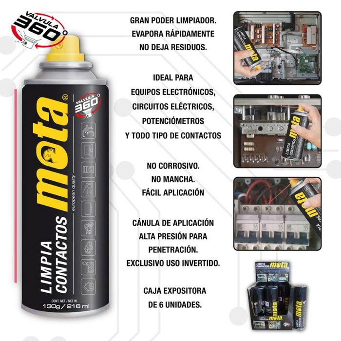 Mota Herramientas Spray Limpiador de Contactos Eléctricos LC02 216ml Válvula 360º