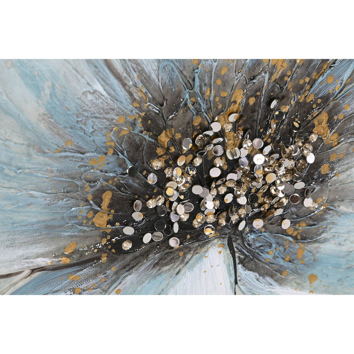 DKD Home Decor Cuadro Lienzo MDF 60x3x90 Flor Surtido de 2 piezas Azul y Dorado