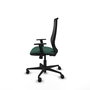 Silla de oficina Mardos con mecanismo Sincro tapizada con Tela color Verde botella y malla color Negro. Equipada con lumbar 1D, Brazos 1D y Ruedas 65mm nailon