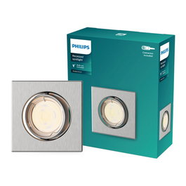 Philips Foco Empotrable Cuadrado Basculante Peridot GU10 LED Nickel, 9x9 cm, Ø68 mm, IP20, 220-240V, para Baño/Cocina/Salón