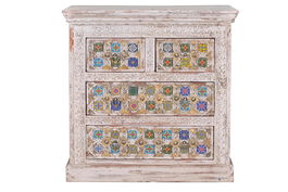 Giner y Colomer Comoda 4 Cajones Madera Mango Cerámica Bronce Blanco Envejecido