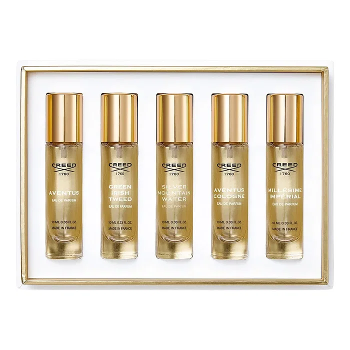 Creed Set de Fragancias para Hombre: Aventus, Green Irish Tweed, Silver Mountain Water, Aventus Cologne y Millesime Imperial de 10 ml cada uno Creed Set de Fragancias para Hombre: Aventus, Green Irish Tweed, Silver Mountain Water, Aventus Cologne y Millesime Imperial de 10 ml cada uno