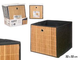 Kipit Caja Plegable Organizadora de Tela y Cartón con Bambú, Color Marrón, 32 x 32 x 15 cm (Set de 24)