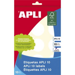 Etiquetas Adh.Manuales Bolsa Apli Blancas 10H Redondas Ø 32 Mm 150 Uds.(01630) (Set de 10)