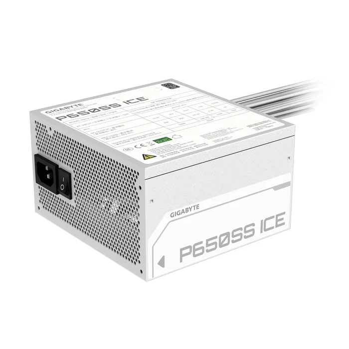 Gigabyte P650SS ICE Fuente de Alimentación ATX 650W 80 PLUS Silver, ATX 3.0 Compatible con PCIe 5.0, Ventilador 120mm FDB, Cables Planos, Color Blanco
