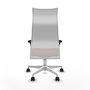 Sillón Albacete con mecanismo Sincro tapizada con Tela color Marrón y malla color Blanco. Equipado con Base poliamida blanca, Brazos 1D y Ruedas 65mm nailon