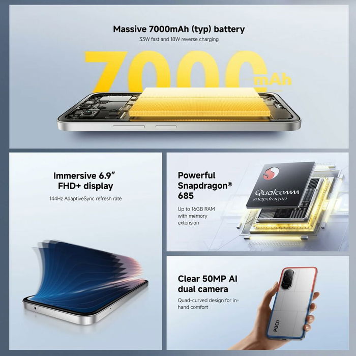 Smartphone Xiaomi POCO M7 8-256 SV 6,9" Octa Core 8 GB RAM 256 GB Plateado