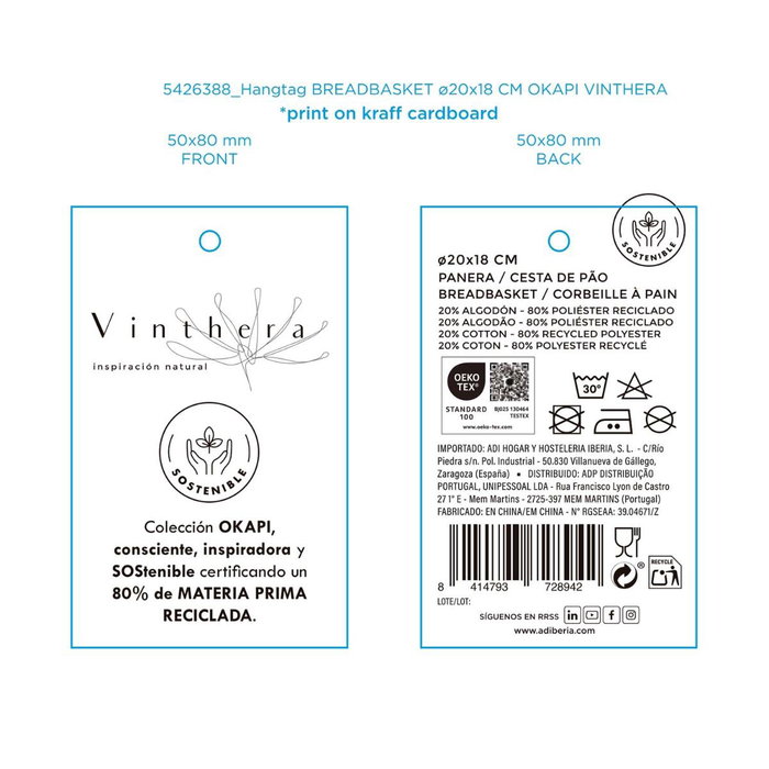 Cesta Pan Reciclado Okapi Vinthera 20 cm (12 Unidades)