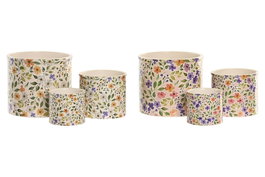 DKD Home Decor Macetero Shabby Marron Multicolor Cerámica Floral Set de 3 (2 Unidades) 13.6 x 11.8 x 13.6 cm