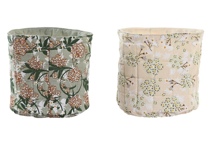 DKD Home Decor Cesta Tradicional Verde Beige 16 x 10 x 16 cm 4 Unidades