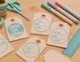 Innspiro Kit de 4 Sellos de Madera Woodies 'Fiesta Invitaciones' y Tinta Azul Claro