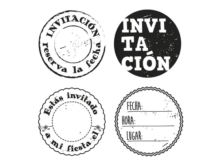 Innspiro Kit de 4 Sellos de Madera Woodies 'Fiesta Invitaciones' y Tinta Azul Claro