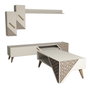 Hanah Home Conjunto de Muebles de Salón Crema, Mueble TV, Mesa Centro, Estantería, Estante Pared, Diseño Moderno Floral, Melamina 18mm