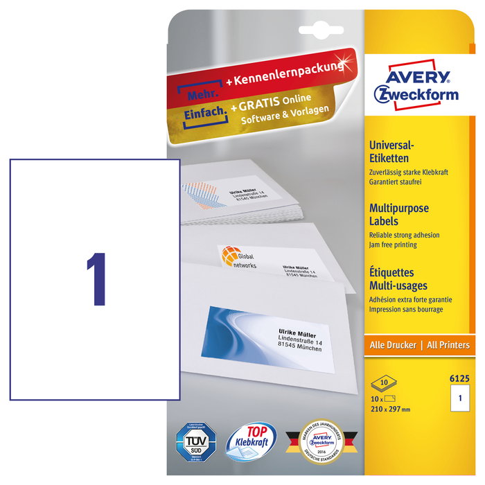 AVERY Zweckform Etiquetas 6125 blanco 210,0 x 297,0 mm