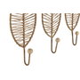 DKD Home Decor Set de 3 Percheros de Pared de Yute y Metal con Diseño de Hoja