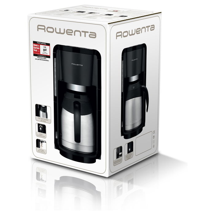 Rowenta CT 3818 Milano Thermo Cafetera de Filtro 15 Tazas (1.25L) con Jarra Termo, Apagado Automático, Negro/Acero Inoxidable