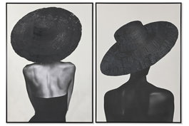 DKD Home Decor Cuadro Lienzo Chica Sombrero Set de 2