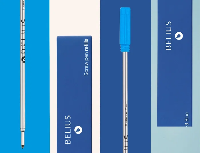 Belius Recambio Bolígrafo con Rosca Azul Caja 3 Unidades Punta Media 1mm Made in Germany