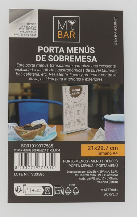 My Bar Porta Menus Sobremesa 21 x 29.7 cm (12 Unidades)