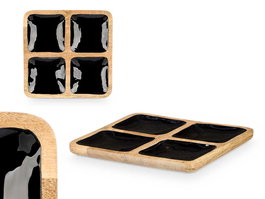 Giftdecor Bandeja Cuadrada 4 Espacios Madera Mango Negro 31 x 31 x 3 cm (Set de 6)