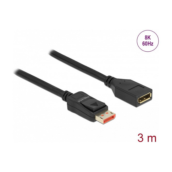 DeLOCK Alargador Cable DisplayPort Verlngerungskabel 8K 60 Hz 3 m, 1.4, HBR3, 32.4 Gbit/s, Negro