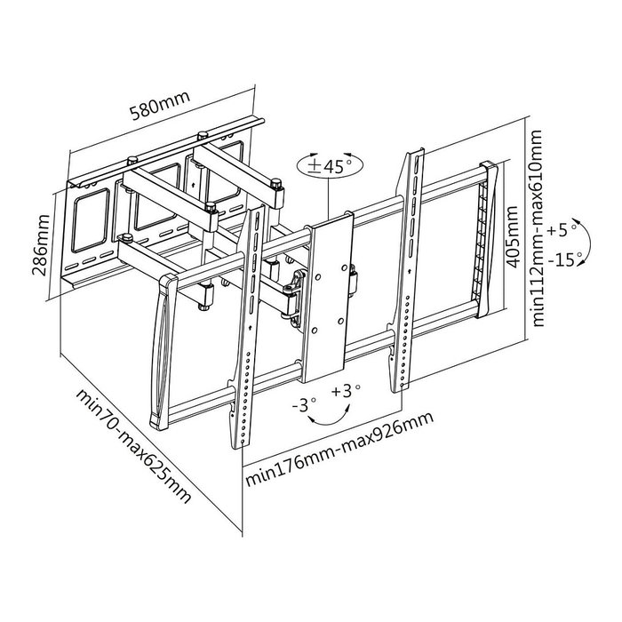 MANHATTAN Soporte de pared articulado para TV, pantallas de 60" a 100", carga 80 kg, VESA 200x200 a 900x600 mm, negro