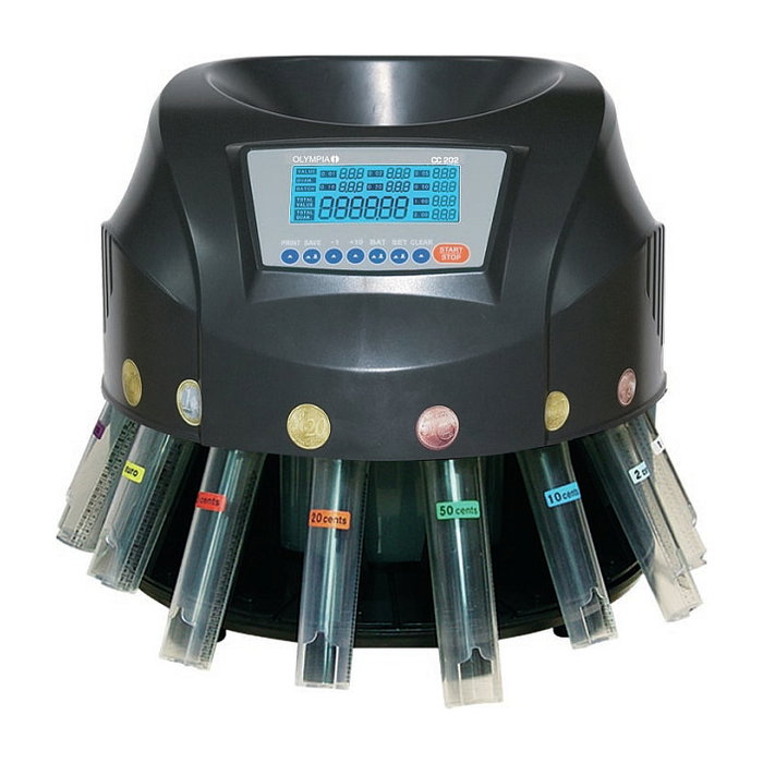 Olympia CC 202 Contador de Monedas Digital con Pantalla LCD, Capacidad 500 Monedas (200/min), Negro