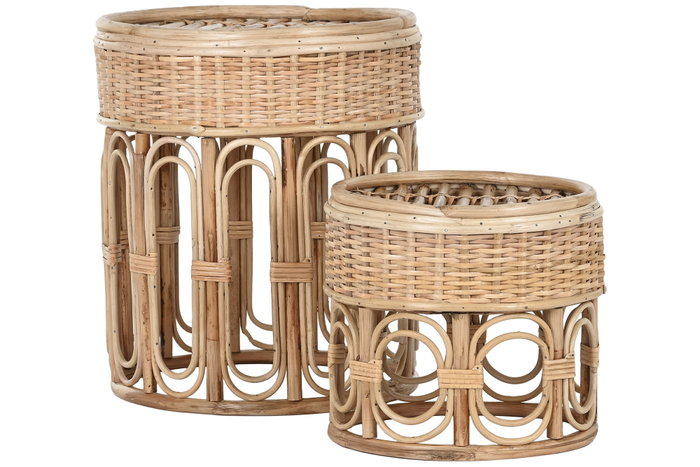 DKD Home Decor Set de 2 Mesitas Auxiliares de Mimbre Natural DKD Home Decor Set de 2 Mesitas Auxiliares de Mimbre Natural