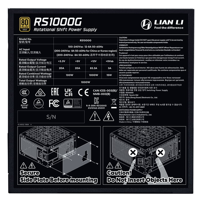Lian Li RS1000G 1000W ATX 3.1 Negro con RS-Hub