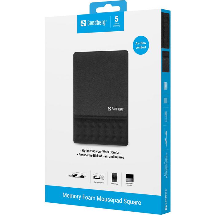 Sandberg Alfombrilla de Ratón con Espuma Viscoelástica, Soporte Muñeca, Antideslizante, Diseño Confortable