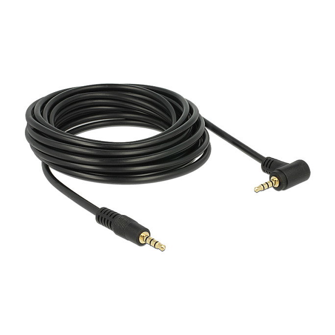 DeLOCK 84743 Cable Jack 3,5 mm 4 Polos Macho a Macho Angular Negro 5 m