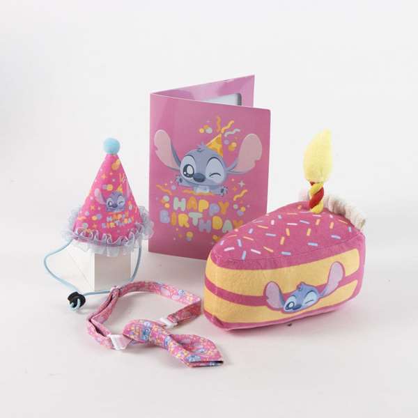 Disney Stitch Set para mascotas cumpleaños 16.0 x 26.4 x 10.5 cm Rosa