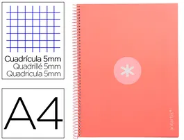 Antartik Cuaderno espiral A4 micro rosa claro, tapa forrada, 80h, 90 gr, cuadro 5mm, 4 taladros