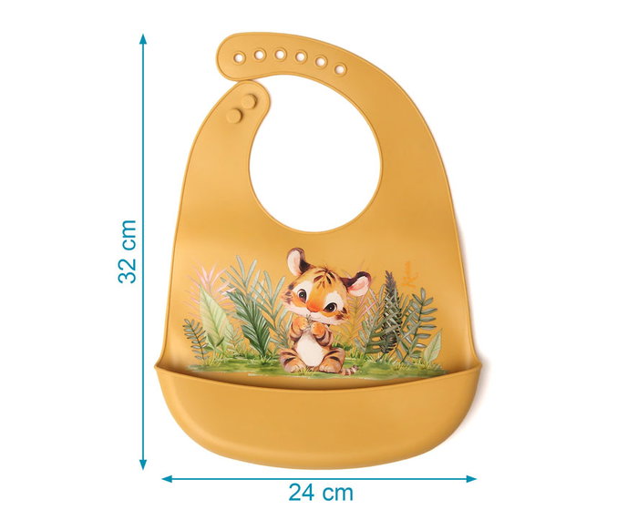 KioKids Babero Silicona Ajustable Mostaza Tigre +6 Meses