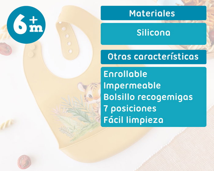 KioKids Babero Silicona Ajustable Mostaza Tigre +6 Meses