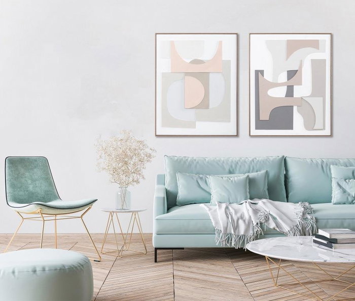 DKD Home Decor Cuadro Abstracto Lienzo Pino Blanco Gris Beige 4.5 x 102 x 82 cm (2 Unidades)