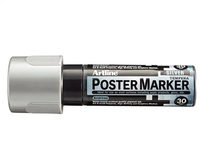 Artline Rotulador Poster Marker EPP-30 Punta Rectangular 30 mm Plata para Carteleria, Metal, Plástico, Vidrio