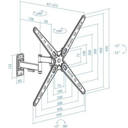 TooQ Soporte de Pared para TV LP1356TN-B Extensible Giratorio Inclinable de 13-55" hasta 25kg Negro