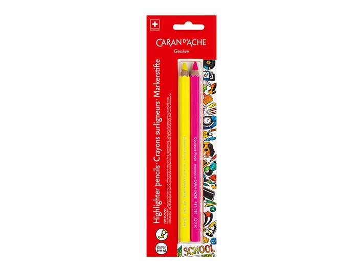 Lapices Fluorescente Caran D'Ache Linea Escolar Maxi Fsc Blister 1 Amarillo Y 1 Rosa