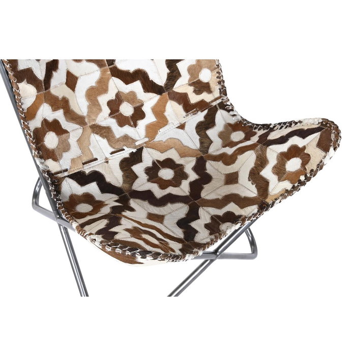DKD Home Decor Sillón de Piel y Hierro con Diseño de Rombos Marrón