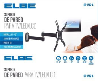 Elbe SP-1742-A Soporte Pared Articulado 17'-42' Máx. 15kg Incl. 10º Giro 90º