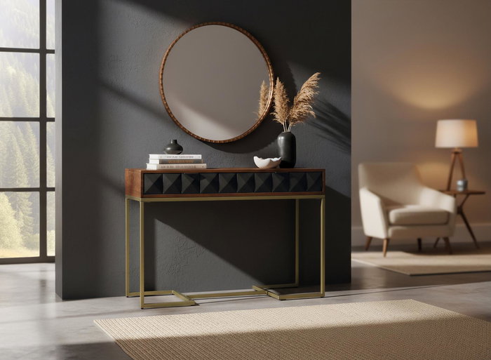 Giner y Colomer Consola Madera de Mango y Hierro Dorado 60 cm Avellana Negro