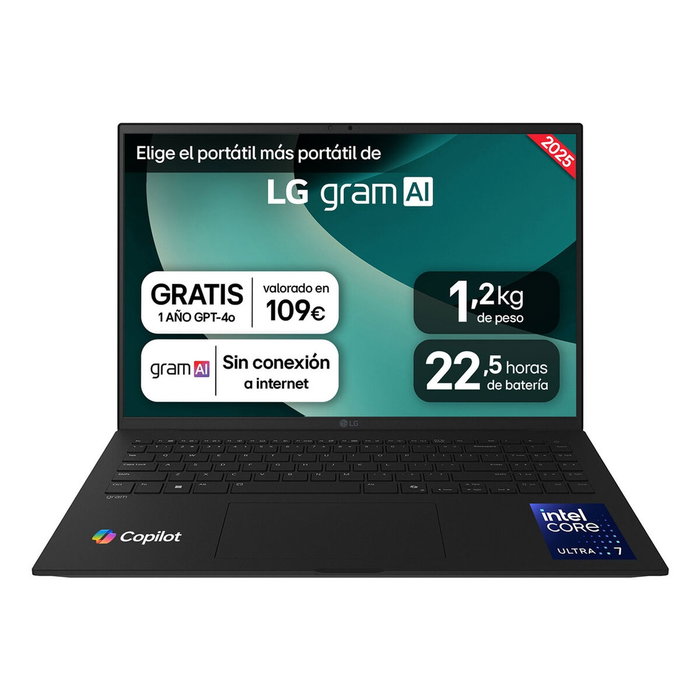 LG Gram 16ZD90T-G.AX88B Portátil 16WQXGA Intel Core Ultra 7 32GB RAM 1TB SSD Negro