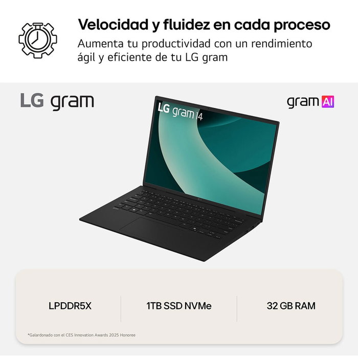 LG Gram 16ZD90T-G.AX88B Portátil 16WQXGA Intel Core Ultra 7 32GB RAM 1TB SSD Negro