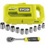 Ryobi Caja de 1 llave de 90 dientes, 8 vasos (8-15 mm) y adaptador 1/4'' a 3/8''